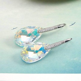 Clearine Earrings Crystal Teardrop 925 Sterling Silver Wedding Bridal CZ Tear Drop Earrings, Crystal Sterling Silver Cubic Zirconia, Crystal