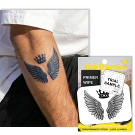 Semi-Permanent Tattoo, Royal Crown with Wings, Long Lasting Temporary Tattoos, Waterproof Plant-Based Ink, Lasts 1-2 Weeks, Color Develops in 24 Hours X068
