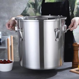 Verdeho 304 stainless steel food storage containers with lids lock clips airtight container large airtight for rice flour sugar grain coffee bean storage containers Kitchen jar (3.17gal/12L)