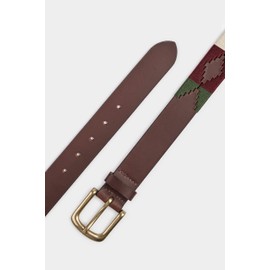 Ibex England | Brown & Green Multicolour Embroidered | Men's Leather Polo Belt | 35MM Wide | Gift For Him | Size M - 35"