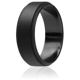 ROQ Silicone Rubber Wedding Ring for Men, Comfort Fit, Men's Wedding Band, Breathable Rubber Engagement Band, 8mm Wide 2mm Thick, Step Edge, Single, Black, Size 11