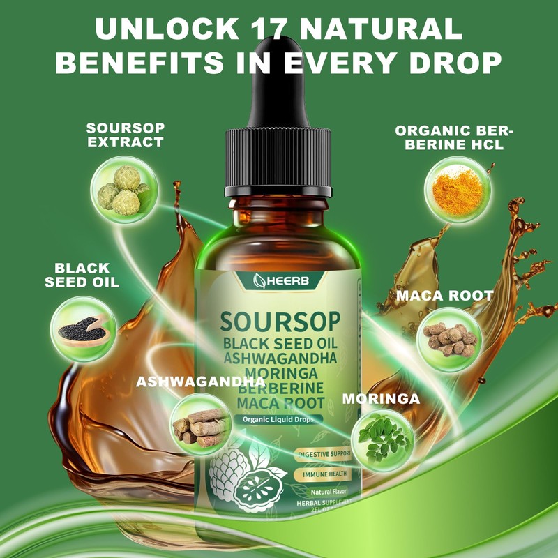 HEERB Soursop Bitters Liquid Drops with Black Seed Oil Ashwagandha