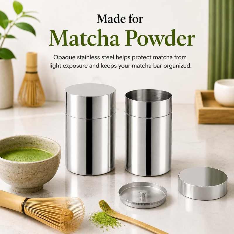 2 Pack Matcha Powder Storage Canisters, 304 Stainless Steel Tea