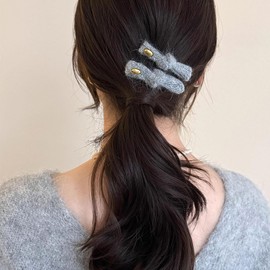 Kasune Duck Hair Pin, Hair Clip, Ribbon, Stylish, Hair Clip, Bowknot, Cute, Hair Clip, Bangs, No Trace, Set of 2, Black, Anti-Slip, Korean Style, Hair Accessory, Girls, Birthday, Coming-of-Age