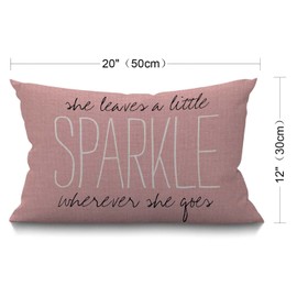 BGBDEIA Pink Sparkle Monogram Cushion Cover Farmhouse She leaves a little wherever she goes pink Decorations Pillow Cover Case for Sofa Couch Cotton Linen 30 x 50 cm 12x20 Inches