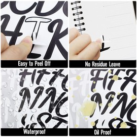 2 Inch Cursive Letter Stickers 6 Sheets, CMBBZZY Alphabet Stickers for Scrapbooking, Mailbox, Menu, Water Bottle, Name Tag, Invitation Cards（Waterproof,Black&White
