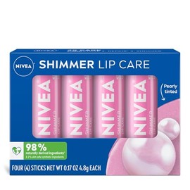 NIVEA NIVEA Shimmer Lip Care, Shimmery Lip Balm Pack with Shea Butter, Nourishing Oils and Vitamin C & E, 3-in-1 Moisture, Repair and Shimmer, 0.17 Oz Stick, Pack of 4
