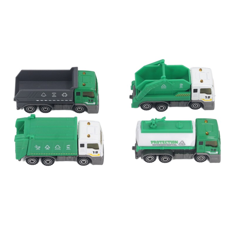 4 Pcs Garbage Truck Toy 1/32 Scale Inertial Drive Sanitation