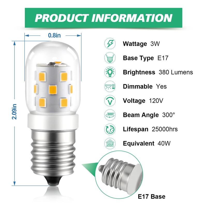 KEIVO LED Microwave Light Bulbs Under Hood, 3W 380LM, E17