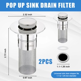 2 PCS Universal Stainless Steel Drain Strainer, Stainless Steel Pop-up Drain Filter, Effectively Preventing Hair from Clogging The Sewer