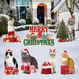 Cat Christmas Yard Signs Outdoor Decorations - Merry Christmas Cute Cat Signs for Garden Porch Lawn Walkway Decor with Metal Stakes, VP13191