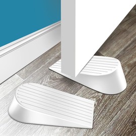 KOLAKO Door Stops, Rubber Door Stopper Wedge, Heavy Duty Extra Large Floor Doorstops for Bottom of Door, Security Big Door Stoppers Wall Protector, 2 Pack (White)