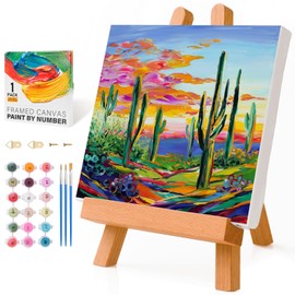 Okarina Cactus Paint by Numbers Kit for Adults Beginner with Frame, Fantasy Desert Landscape Number Painting on Canvas 10 x 10 Inch, Acrylic Paint by Numbers with Brushes Art Crafts(Without Easel)