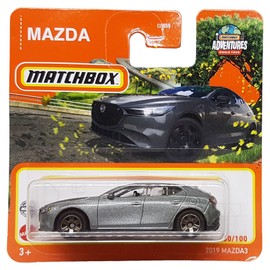 Matchbox - 2019 Mazda 3 - MB 80/100 - HFR87 - Short Card - Grey Metallic - Adventures World Tour - Superfast Lesney - Mattel 2022-1:64
