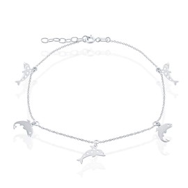 Beaux Bijoux Sterling Silver 9+1" Italian Dangling Dolphins Anklet