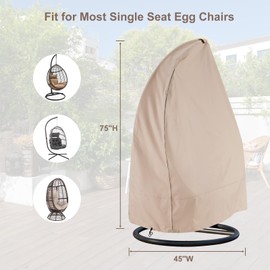 PATIOASIS Outdoor Hanging Egg Chair Cover Waterproof UV Resistant Patio Wicker Single Seat Egg Chair Cover with Zipper 600D Heavy Duty Outdoor Chair Cover 75'' x 45'' Beige
