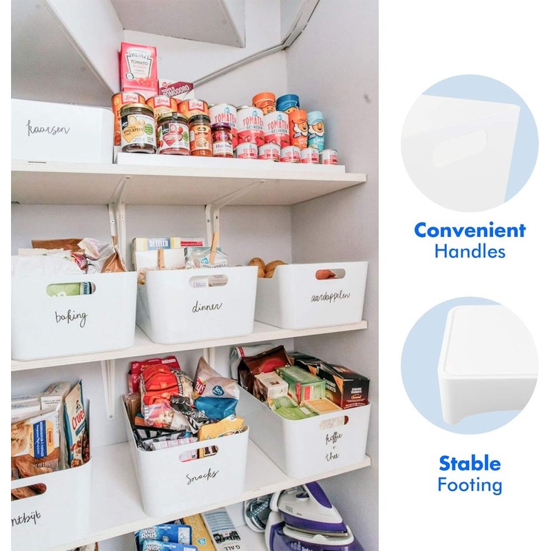 Small- 8 Pack White Plastic Storage Bins for Shelves, Closet