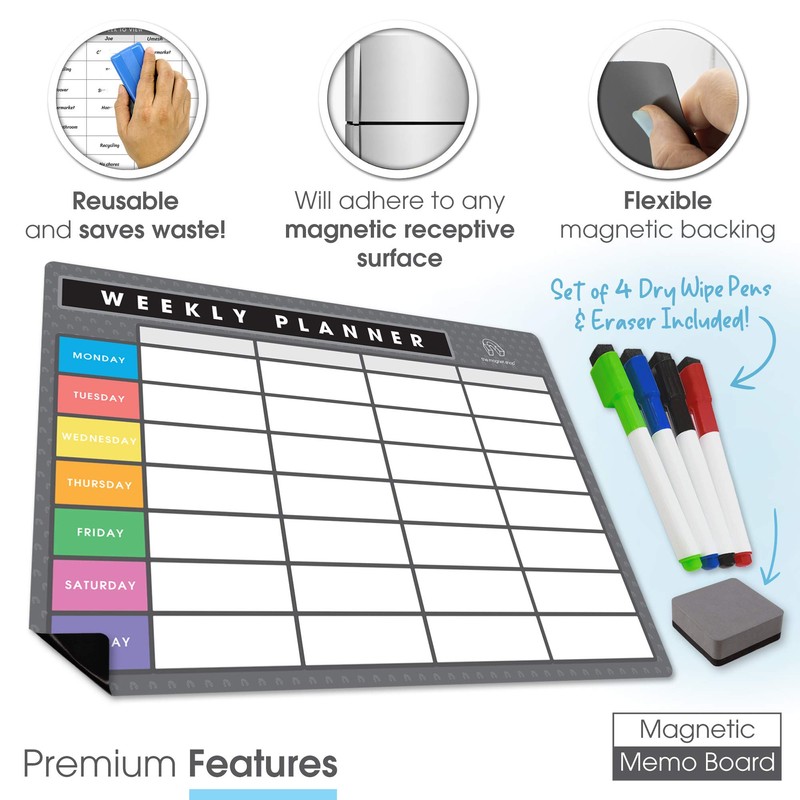 TMS A4 Magnetic Weekly Planner and Organiser | Customisable Whiteboard
