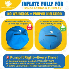 Herding Ball for Dogs - 18” Cover for Corgi, Collie, Cattle & All Herding Dogs Under 27 Pounds - Heavy Duty Dual Layered Cover - Thick Anti-Burst Inner Ball - High Flow Foot Pump