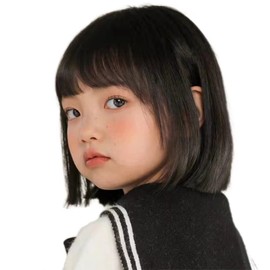 KIDS Wig, Bob Wig, For Kids, Girls, Full Wig, Straight Bangs, Cute, Girl Wig, Lightweight, Costume, Recitals, Birthday Party, Hair Exchange, Costume, Shrine Visit (S, Natural Black)