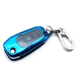 INFIPAR Fit for Flip Ford Maverick F-150 F-250 F-350 F-450 F-550 Super Duty Lightning Ranger Bronco Expedition Escape Explorer Fusion EcoSport F-650 F-750 TPU Key Fob Cover Case Shell Accessory, Blue