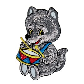 Wolf Dog Drum Patch for Iron-On or Sew On Clothes Embroidered Iron-On Patch Appliqué Snare Patch Size 5.7 x 8.0 cm