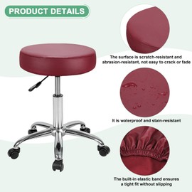M METERXITY 1-Pack Bar Stool Covers Round, for 12-14 Inch Chair Waterproof PU Seat Covers with Elastic Bands for Bar Stool/Round Cushion [Wine red]