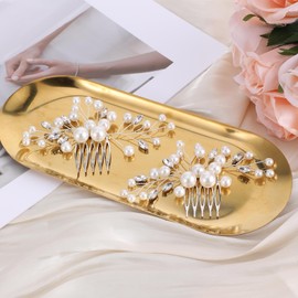2 PCS Wedding Hair Comb, Pearl Bride Hairpieces Wedding Pearls Flower Side Comb Bridal Rhinestone Hair Clips Bridal Hair Comb Wedding Crystal Hair Accessories for Women and Girls (Silver)