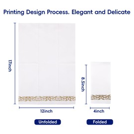 200 Disposable Hand Towels Soft and Absorbent Linen Feel Dinner Napkin Durable Decorative Bathroom Hand Napkins Good for Kitchen, Parties, Weddings, Dinners or Events White and Gold