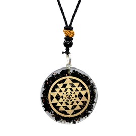Amazing Gemstone Shungite Round Orgonite Pendant Necklace for Protection - Powerful Orgone Pendant for Men, Women and Kids (Sri Yantra)