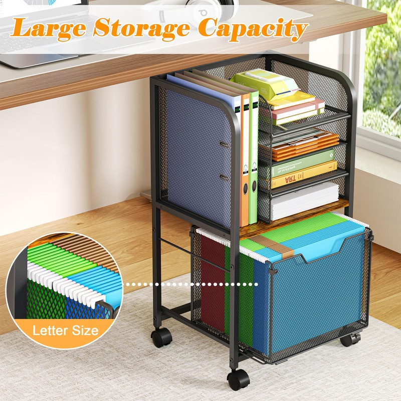 5-Tier Rolling File Cart with Drawers, File Cabinet Organizer for