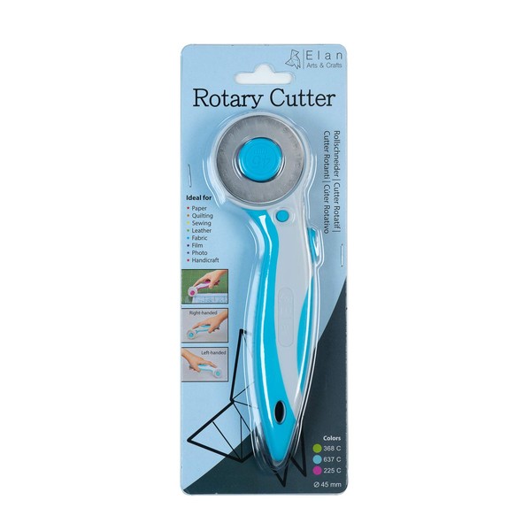 【ELAN】BLUE HIGH QUALITY JAPANESE ROTARY CUTTER - Fabric Cutter, Sewing Rotary Cutter, 45mm Rotary Cutter Blades, Quilting Tool, Right Handed and Left Handed Easy to Use and Safety, Also Available in 3 Colors (Green, Blue, Pink)