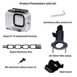 YaelHelens Cycling Kit Compatible with GoPro Hero 9-13 40m Waterproof Case + Aluminum Alloy Extension Arm + 20-30mm Bike Mount Anti-Shock Design & Full Accessories Compatibility (YH-160MM)