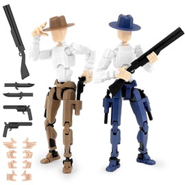 Deeplus Titan 13 Action Figure, Cowboy Already Assembled Dummy 13 Action Figures for Boys, 2-Pack 5.4 inches T Lucky 13 Action Figure, Figura de acción t13, Brown & Blue