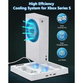 Lictin Cooling Fan Charging Station for Series S Console & Controller, Upgraded 2 Cooler Fan System Stand, Vertical Dual Charger Station Dock Accessories with 2 x 1400mAh Rechargeable Battery
