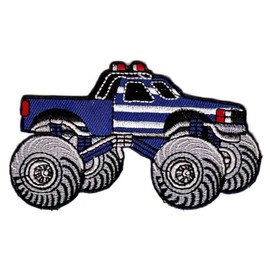 Monster Truck Blue Iron-On or Sew On Patch Car Vehicle Truck Pickup Iron-On Patch for Clothes Embroidered Iron-On Patch Applique Patch Size 9.8 x 5.8 cm