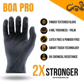 TG TOUGH GLOVE BOA PRO (XL) Nitrile Gloves (Pack Of 100) | Strong Black Disposable Gloves | Powder & Latex Free Strong Lightweight Mechanic Industrial Gloves