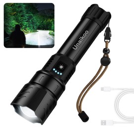 Unaikoo Rechargeable Flashlight High Lumens - 10000LM Powerful Tactical Flashlights with 4 Modes Zoomable LED Flashlight Waterproof Brightest Flash Light for Emergencies Camping Hiking Outdoor C1