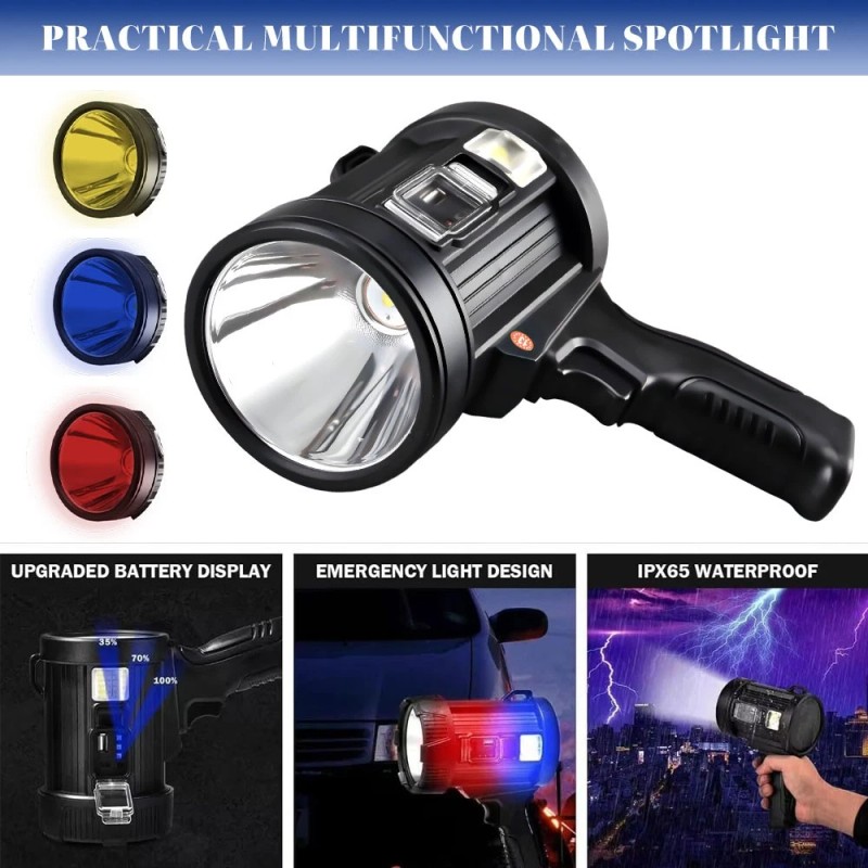 SHUONE57 Rechargeable Spotlight, Super Bright 90000LM Handheld Flashlight Led Spot