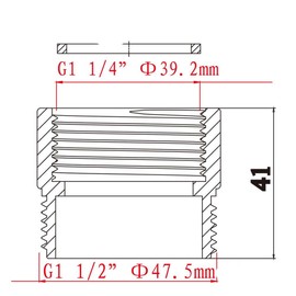 Rohrverlängerungsanschluss, 39,2 mm Buchse auf 47,5 mm Außengewinde, Ablaufgarnitur, Ablaufgarnitur, Badewanne, Dusche, Küchenspüle
