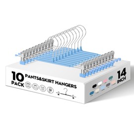 HWAJAN 10PACK 14Inch Pants Hangers with Clips Adjustable Skirt Hangers for Women Black Metal Non-Slip Trousers Hanger Heavy Duty Space Saving Clothes Hanger for Shorts,Jeans,Sky Blue