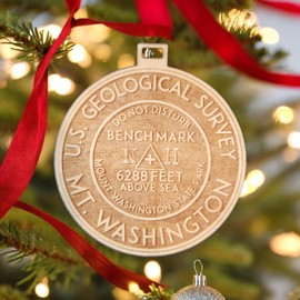 Mount Washington Ornament Christmas Benchmark New Hampshire Wood USGS Engraved 3.1" NH