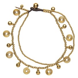 81stgeneration Women's Brass Gold Tone Spiral Bell Bead Ankle Anklet Bracelet, 28 cm