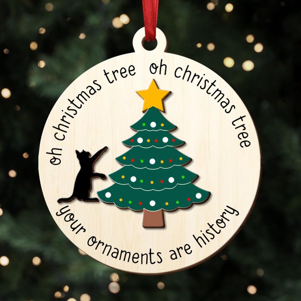 Cat Christmas Ornament - Funny 2024 Cat Tree Decoration, Feline