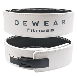 Genuine Leather Weight Lifting Belt with Lever Buckle, 10mm Thick 4" Leather Lumbar Back Support, Gym Belts Ideal for Training, Weightlifting, Bodybuilding, Squats and Deadlifts (White, M (36"-40"))