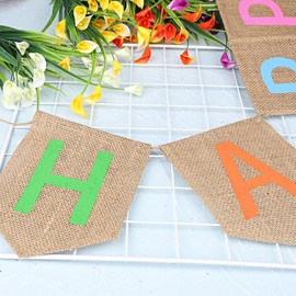 kuou Happy Birthday Banner, 16 Feet Fabric Happy Birthday Bunting Banner Burlap Birthday Banner with 13 Pieces Swallowtail Flag for Birthday Party Decorations