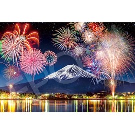 Epoch Company 1000 Piece Jigsaw Puzzle Japanese Landscape Kawaguchi Lake Fuji and Fireworks - Yamanashi (50 x 75 cm) 11-613s with Glue Spatula Included Tickets EPOCH