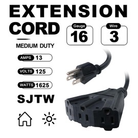 EP 2 Pack 6 Ft Outdoor Extension Cord with 3 Electrical Power Outlets - 16/3 SJTW Black Cable with 3 Prong Grounded Plug for Safety Great for Christmas Lights, Garden and Major Appliances