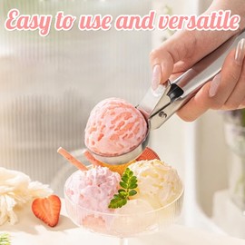 CAIJ Pack of 2 Large Ice Cream Scoops, Stainless Steel Ice Cream Scoop with Trigger, Handy Ice Cream Scoop for Ice Cream, Meatballs, Fruits and Dough
