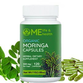 ME LIFE & HEALTH ME LIFE & HEALTH Moringa Capsules, 100% Organic Moringa oleifera Leaf, Pure Moringa Powder, mmune System, Essential Vitamins & Amino Acids Non-GMO & Gluten Free, Pure & Natural 120 ct. 500mg caps